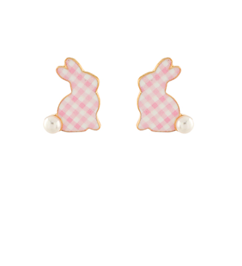 Checkered Pink Bunny Earrings