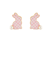 Checkered Pink Bunny Earrings
