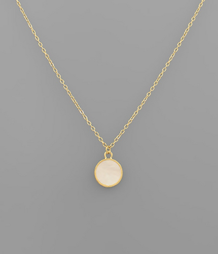 Gold Mother of Pearl Disc Pendant Necklace