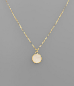 Gold Mother of Pearl Disc Pendant Necklace