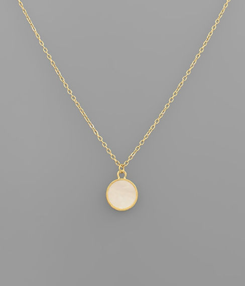 Gold Mother of Pearl Disc Pendant Necklace