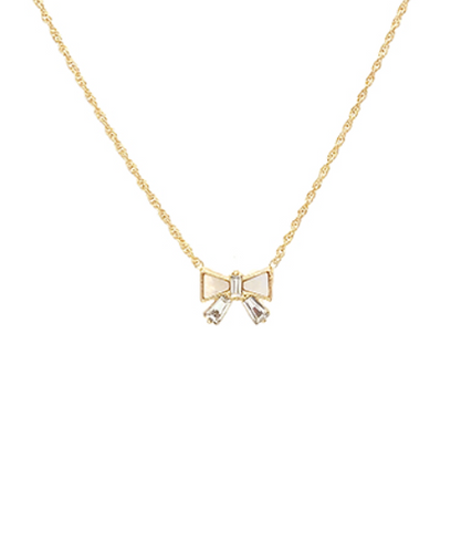 Gold Mother of Pearl Bow Pendant Necklace