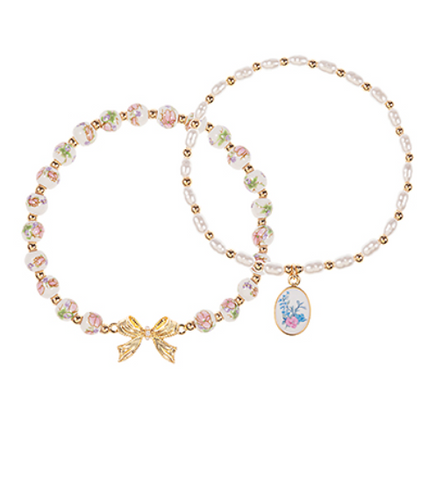 Bow & Ceramic Charm Bracelet Stack - Multi