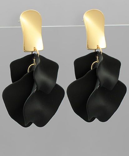 Gold Petal Drop Earrings - Black