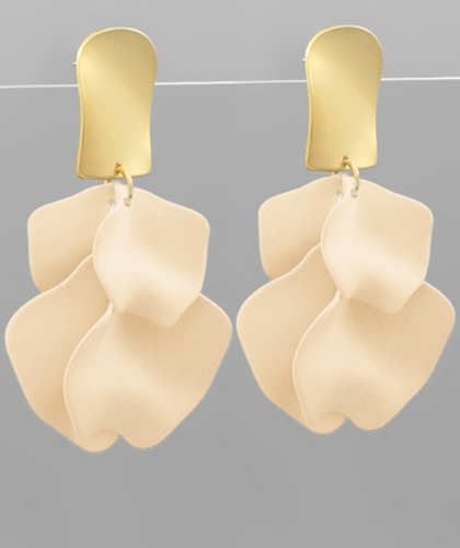 Gold Petal Drop Earrings - Ivory