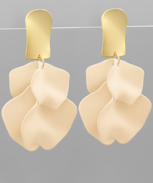 Gold Petal Drop Earrings - Ivory