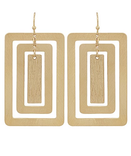 Gold Triple Rectangle Drop Earrings