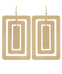 Gold Triple Rectangle Drop Earrings