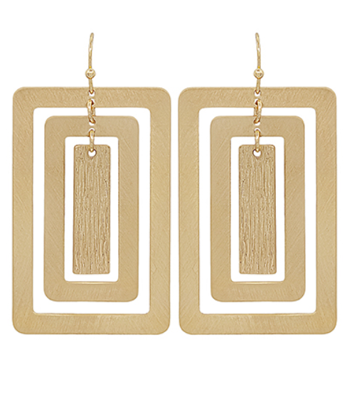 Gold Triple Rectangle Drop Earrings