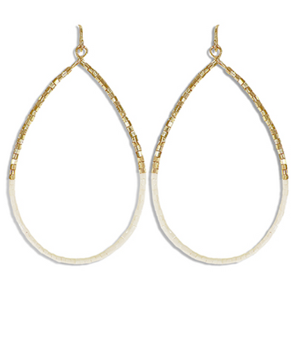 Gold & Ivory Beaded Teardrop Earrings
