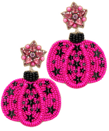 Beaded Star Pumpkin Earrings - Fuchsia