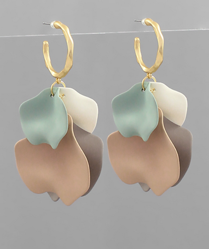 Gold Petal Drop Earrings - Sage Multi