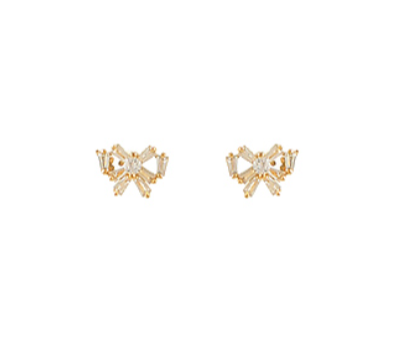 Gold Stone Bow Stud Earrings