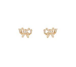 Gold Stone Bow Stud Earrings