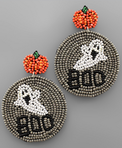 Beaded "Boo" Ghost Earrings