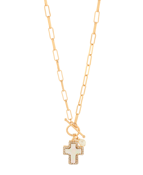 Gold Cream Cross Necklace