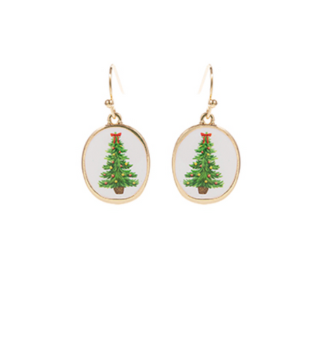 Watercolor Christmas Tree Earrings