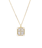Gold Mother of Pearl Cross Charm Necklace