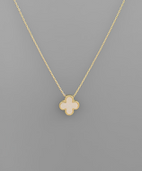 Gold Mother of Pearl Clover Pendant Necklace