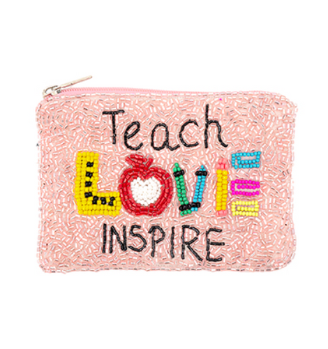Teach Love Inspire Beaded Coin Pouch