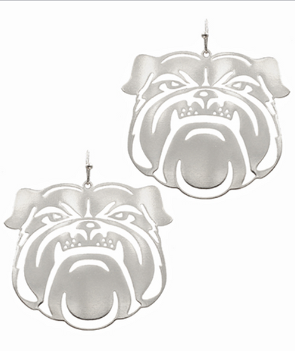 Silver Bulldog Face Drop Earrings