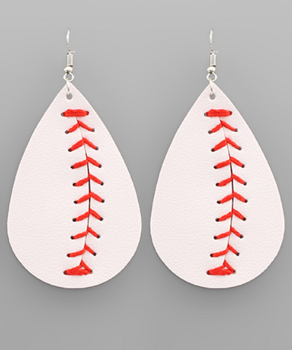 Faux Leather Single Line Baseball Earrings