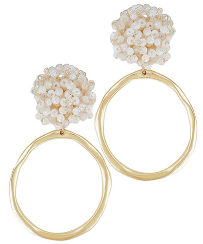 Pom Pom Beaded Hoop Earrings