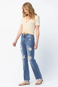 Judy Blue Mid-Rise Destroy Straight Jean