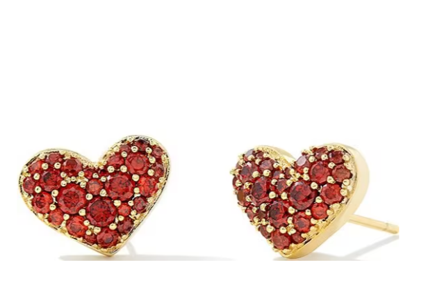 Kendra Scott Ari Heart Gold Pave Stud Earrings in Red Crystal