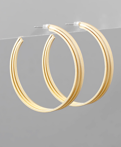 Triple Row Hoop Earrings - Matte Gold