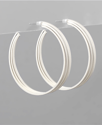 Triple Row Hoop Earrings - Matte Silver
