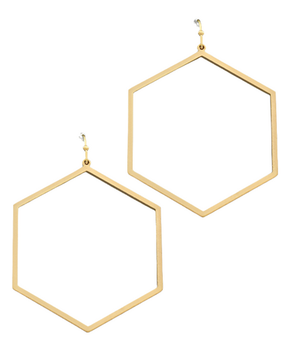 40mm Hexagon Dangle Earrings - Matte Gold