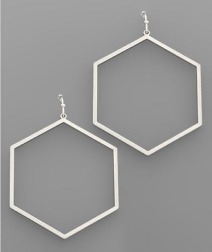 40mm Hexagon Dangle Earrings - Matte Silver