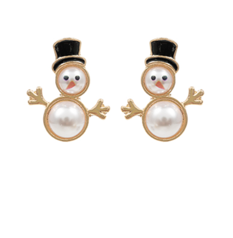 Pearl Snowman Stud Earrings