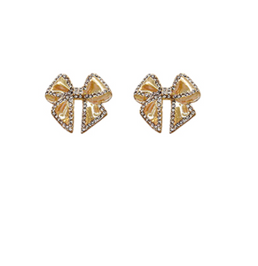 Crystal Bow Stud Earrings - Gold