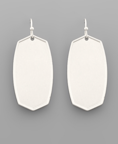 Matte Silver Oval Hexagon Earrings