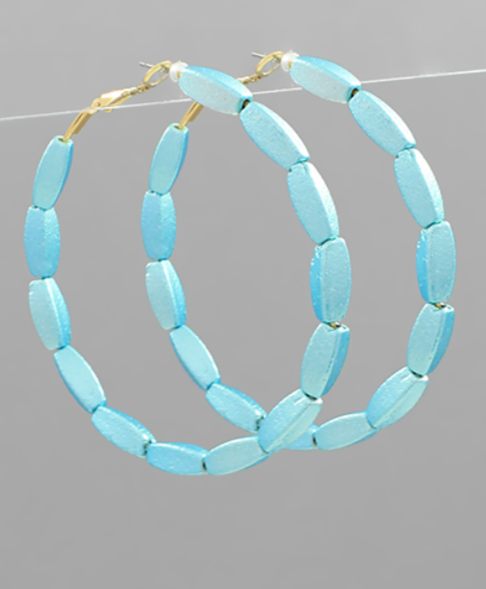 Aqua Rice Bead Round Hoop Earrings