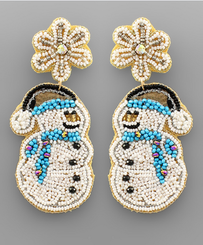 Beaded Snowflake Snowman Earrings