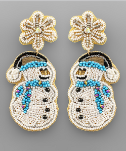 Beaded Snowflake Snowman Earrings