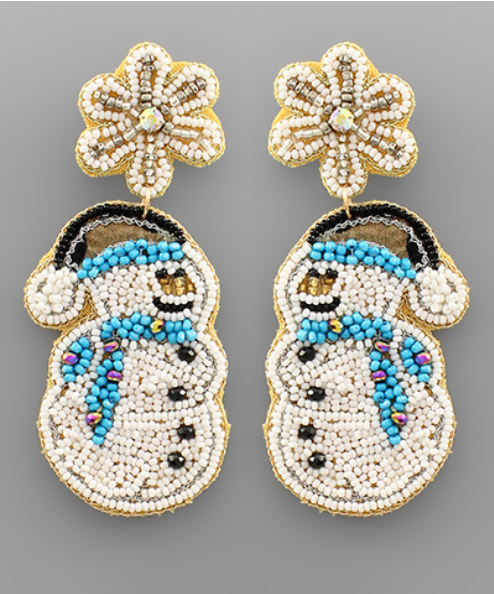 Beaded Snowflake Snowman Earrings