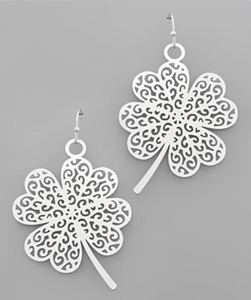 Four Leaf Clover Filigree Earrings - Silver
