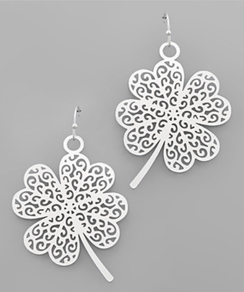 Four Leaf Clover Filigree Earrings - Silver