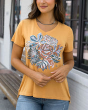 Load image into Gallery viewer, Grace &amp; Lace Sketched Floral Graphic Tee - Mustard Floral