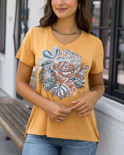 Grace & Lace Sketched Floral Graphic Tee - Mustard Floral