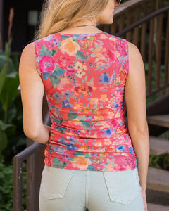 Grace & Lace Sleeveless Mesh Top - Coral Floral