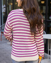 Load image into Gallery viewer, Grace &amp; Lace Striped V-Neck Sweater - Berry