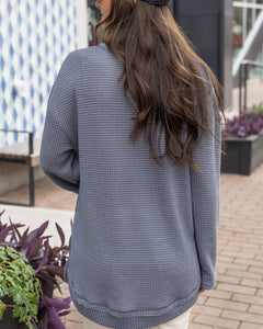 Grace & Lace Slouchy Waffle Pullover - Grey