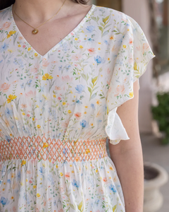 Grace & Lace Smocked Flutter Sleeve Top - Watercolor Floral