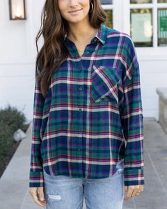 Grace & Lace Soft Brushed Spring Plaid Shirt - Jewel