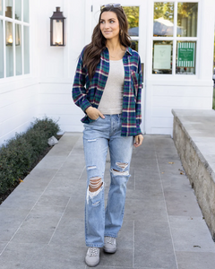 Grace & Lace Soft Brushed Spring Plaid Shirt - Jewel